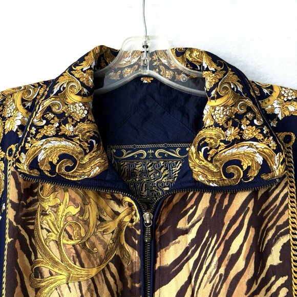 EAST WEST Womens M Vintage Windbreaker Jacket Blue Gold Drawstring Waist 80s 90s - Picture 4 of 13